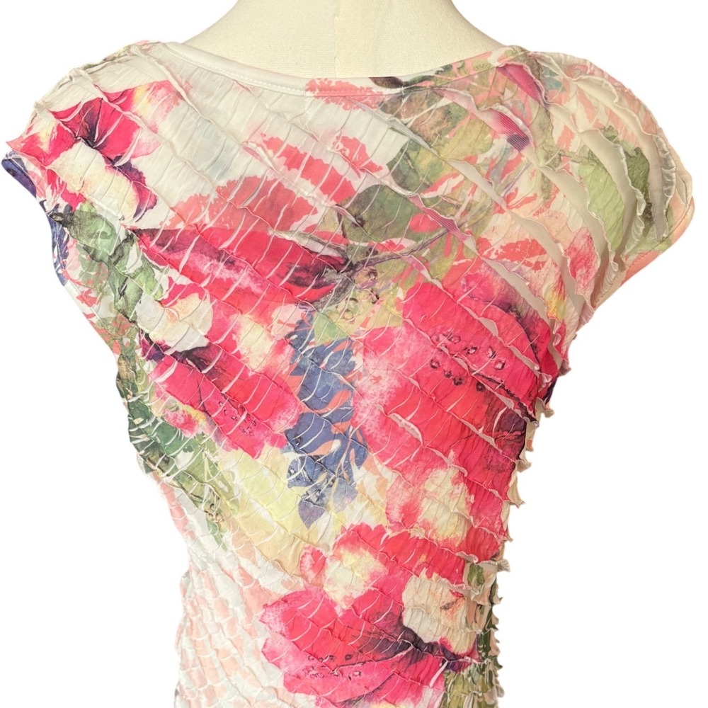 Dressbarn Womens Medium Floral Textured Mesh Cap Sleeve Scoop Neck Blouse Top - Picture 5 of 7